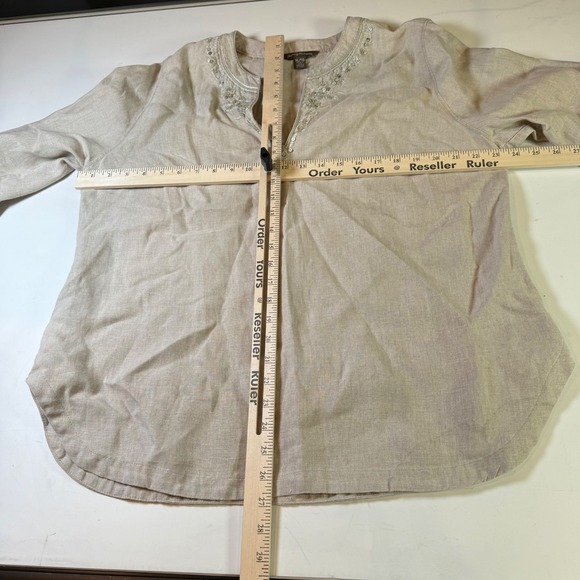 Tommy Bahama Linen Tunic Top‎ Sequin Embellished V-Neck 3/4 Sleeve XL - Picture 6 of 7